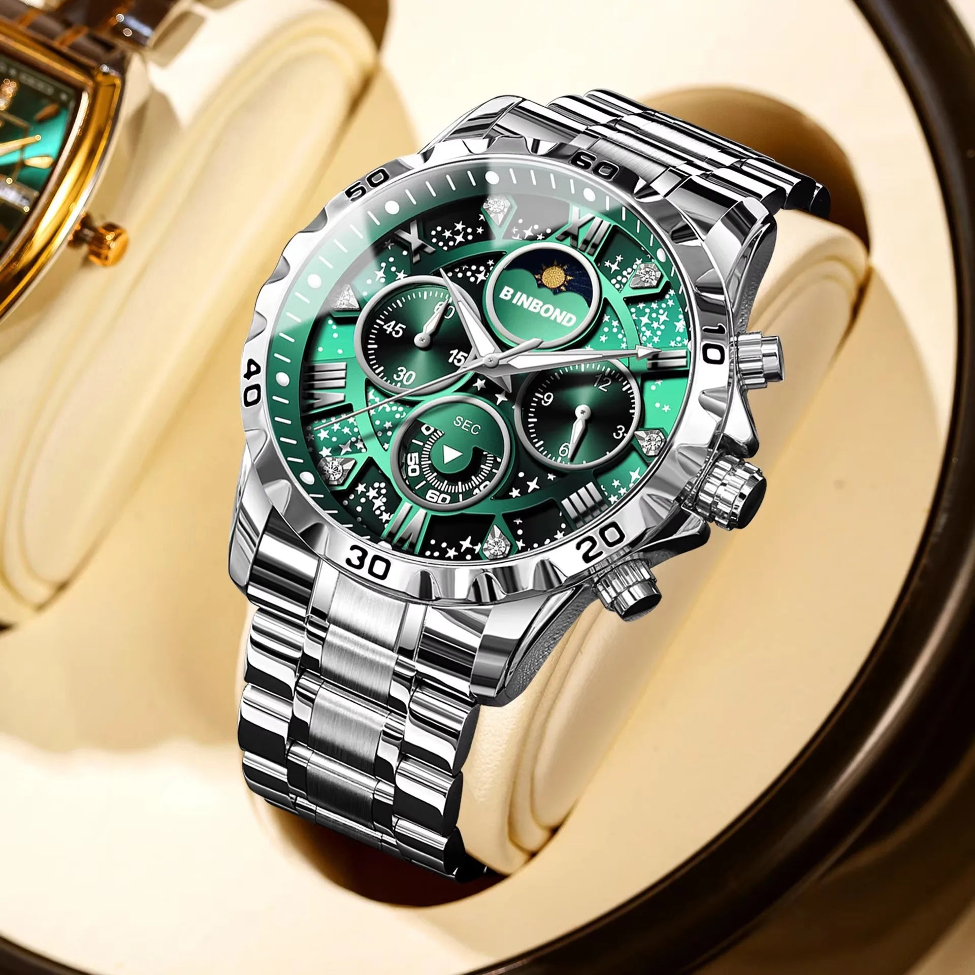 Binbond B7741 7741 Waterproof Luminous Chronograph Original Men Clock Sports Date Stainless Steel Quartz Men's Watches Reloj