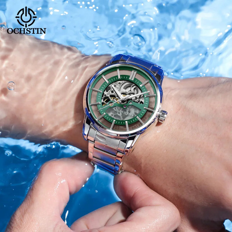 OCHSTIN 7010B Mechanical Outdoor Waterproof Hollow Out Dial Men's Watches Automatic Movement Luminous Hands Wristwatch for Male