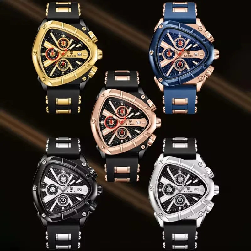 89103 Men's Watches LIGE Top Band Luxury Quartz Watches Creative Triangle Sports Chronograph Watch for Man Waterproof Male Clock