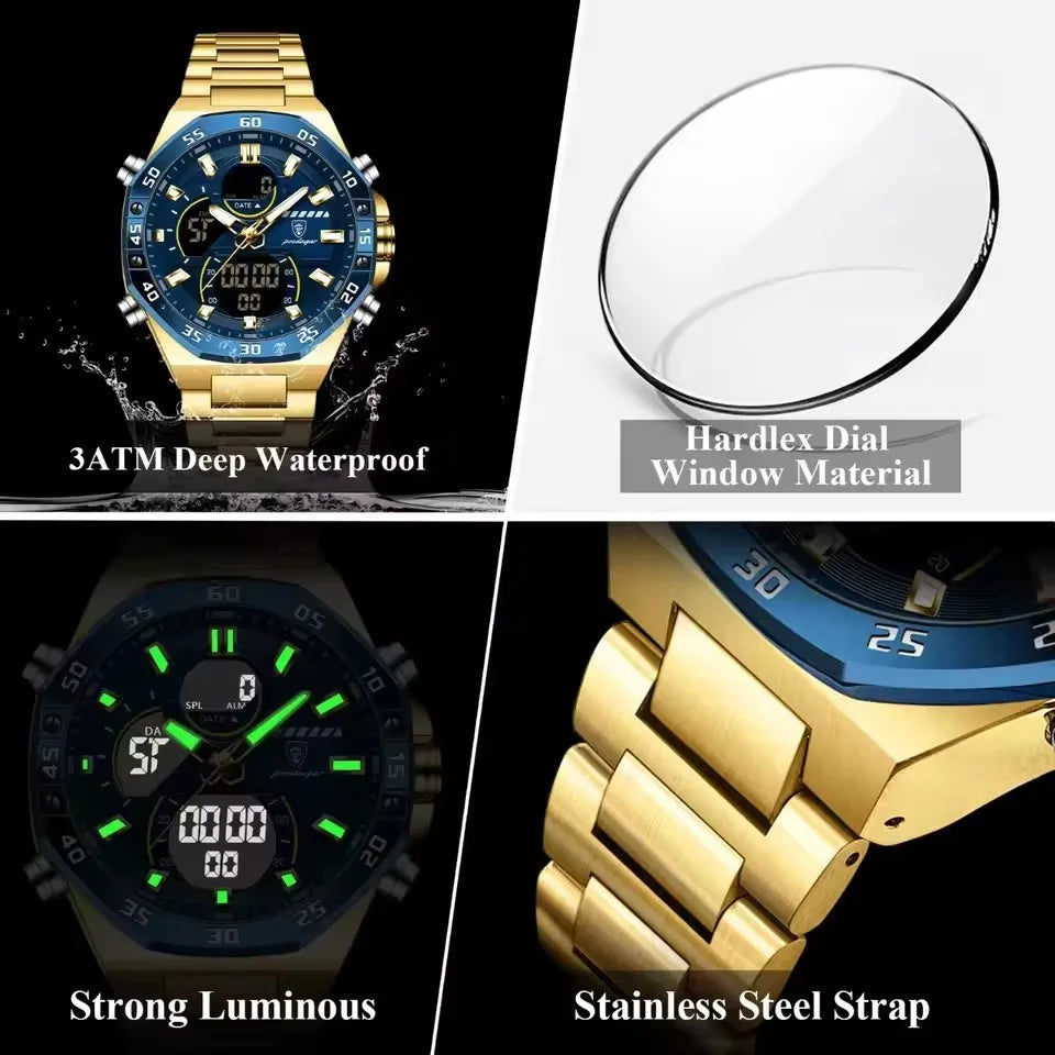 POEDAGAR E101 Luminous Week Date Man Watch LED Fashion Men Waterproof Dual Time Display Digital Electronic Quartz Men's Watches