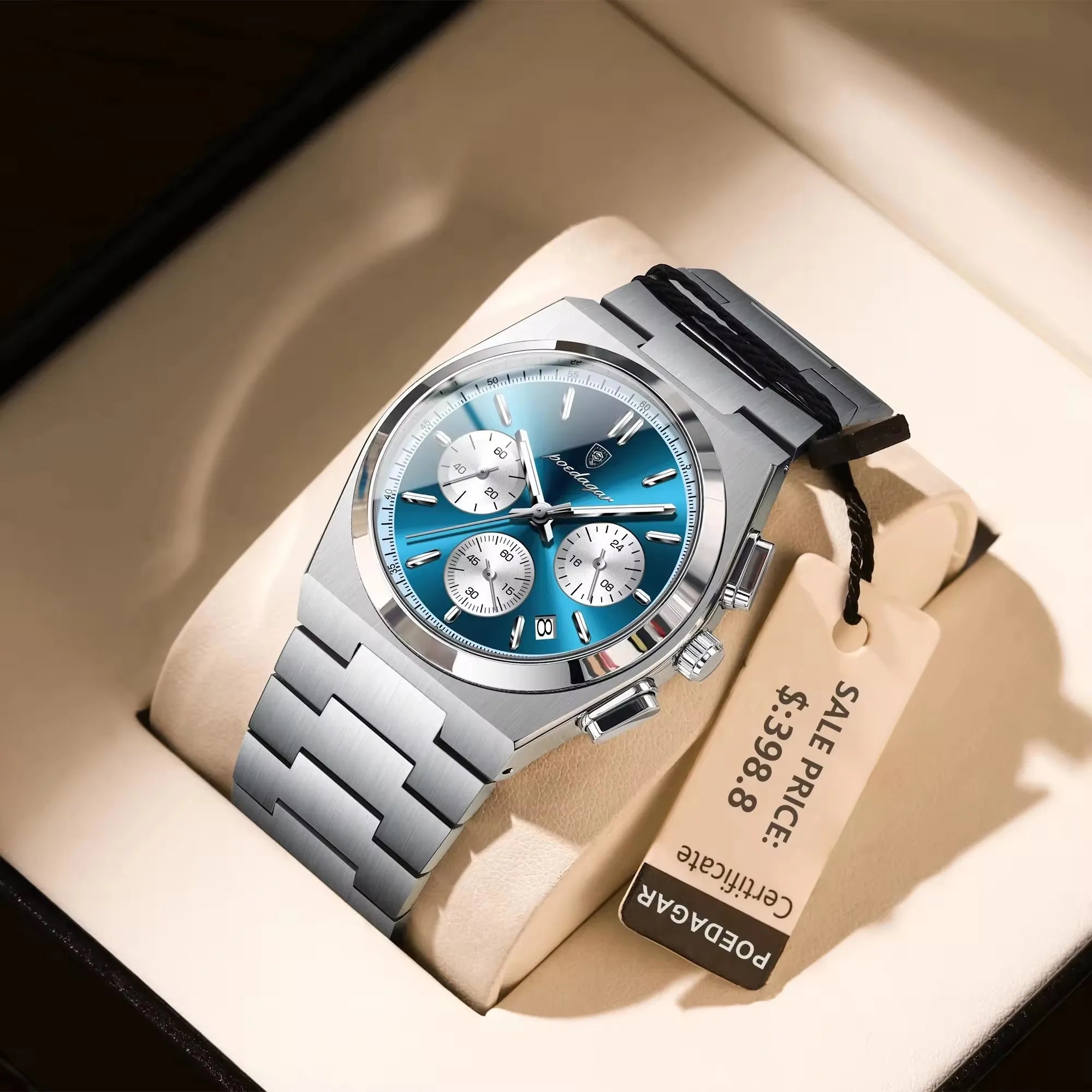 POEDAGAR 970 New Luxury Man Quartz Watch Sport Watch for Men Waterproof Luminous Date Chronograph Stainless Steel Men's Watches