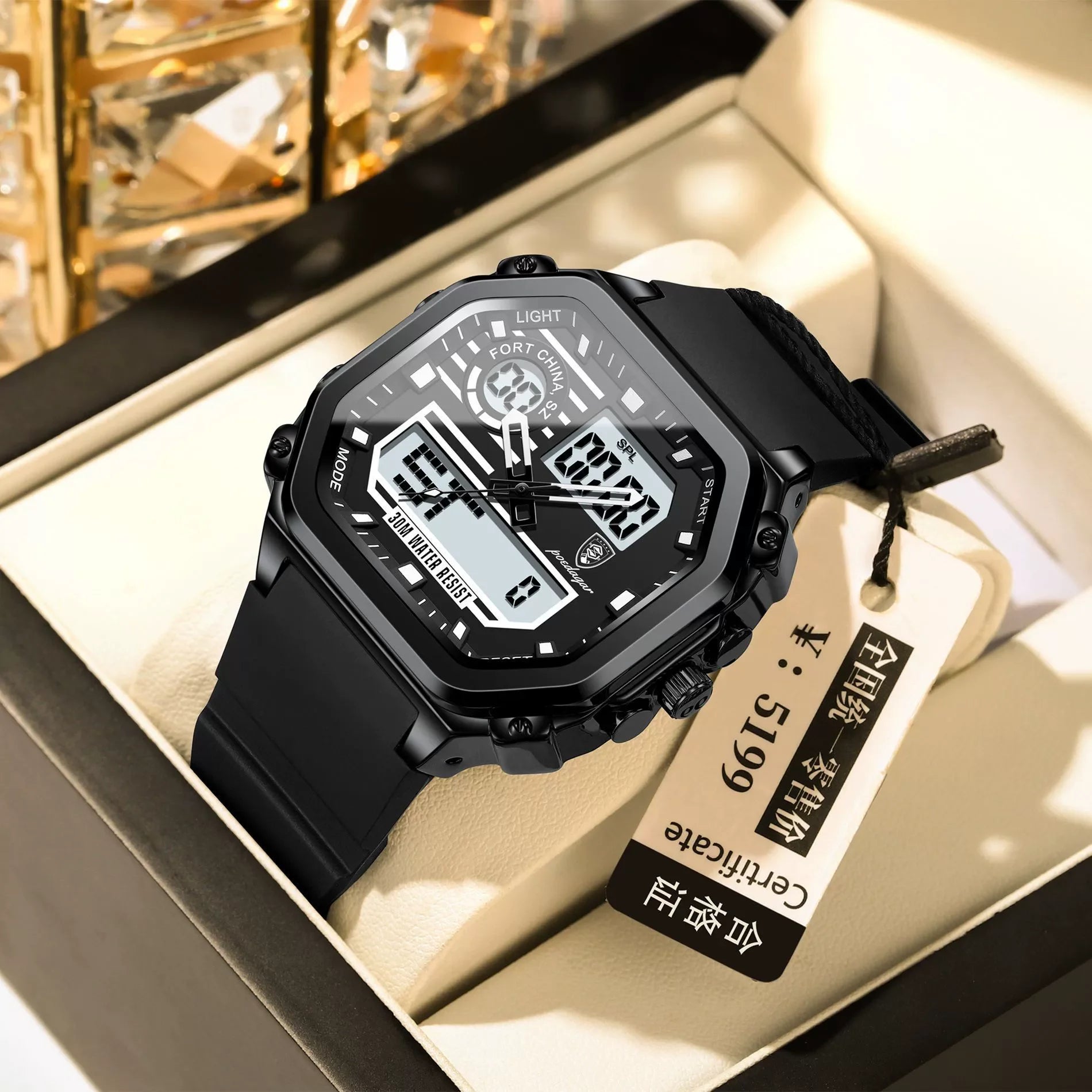 POEDAGAR New 993 LED Display Men's Watches Waterproof Silicone Chronograph Square Man Wristwatch  Men Digital Quartz Watch
