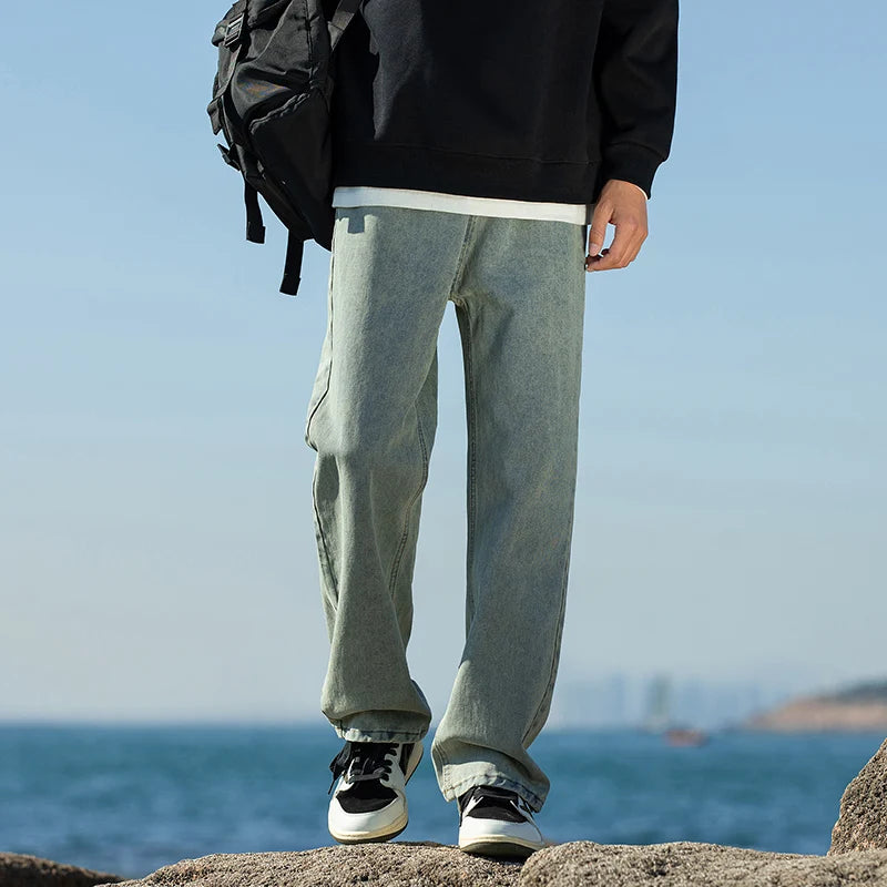 ANSZKTN American High Street Gradient Jeans Fashionable Autumn and Winter Unisex Loose Straight Leg Men's Casual Pants