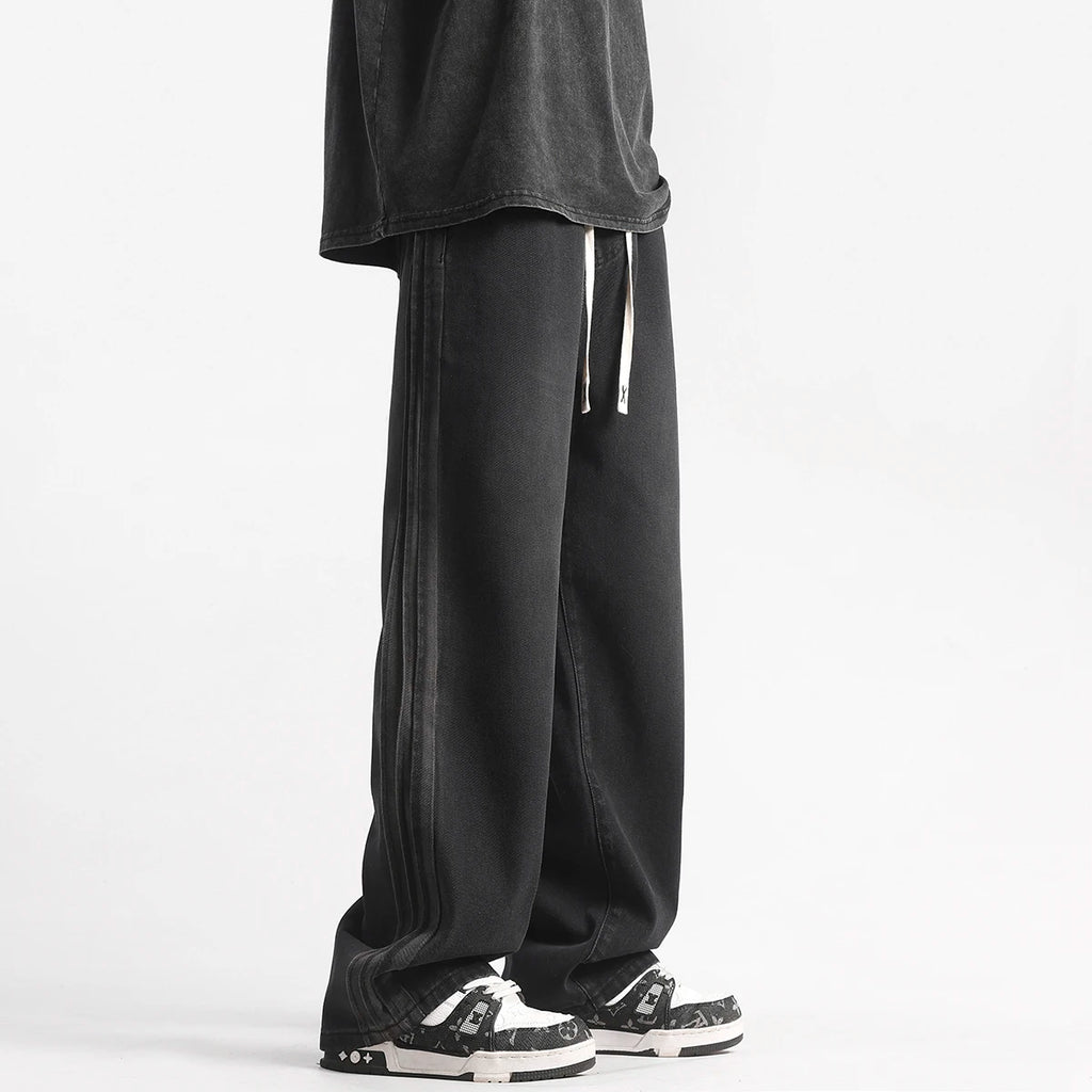 ANSZKTN Side Striped Jeans 2025 New Summer Spring Loose and Versatile Workwear Casual Pants