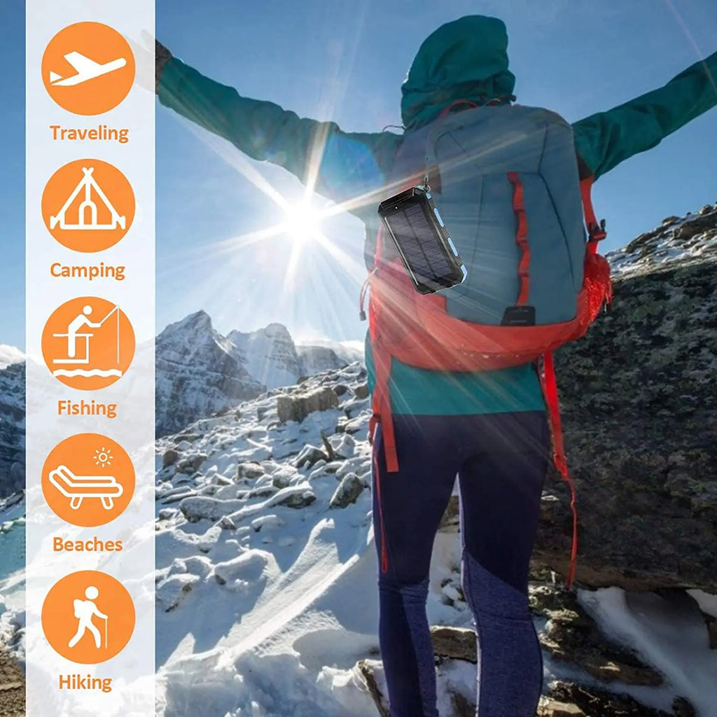 Outdoor Portable 20000mah Solar Power Bank Dual Usb 5V 2A Camping Solar Battery Pack Solar Power for Phone