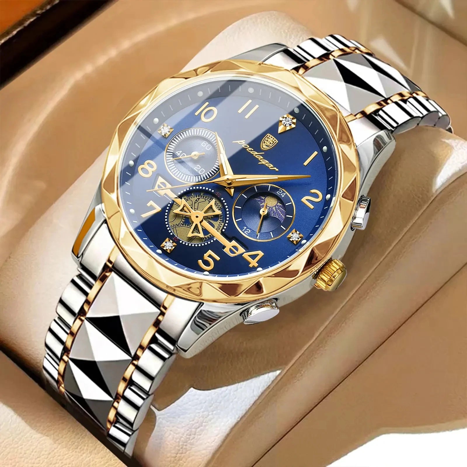 POEDAGAR Watch for Men 972 Luxury Steel Band Man Quartz Wrist Watch Waterproof Luminous Chronograph Men's Watches Reloj Clock