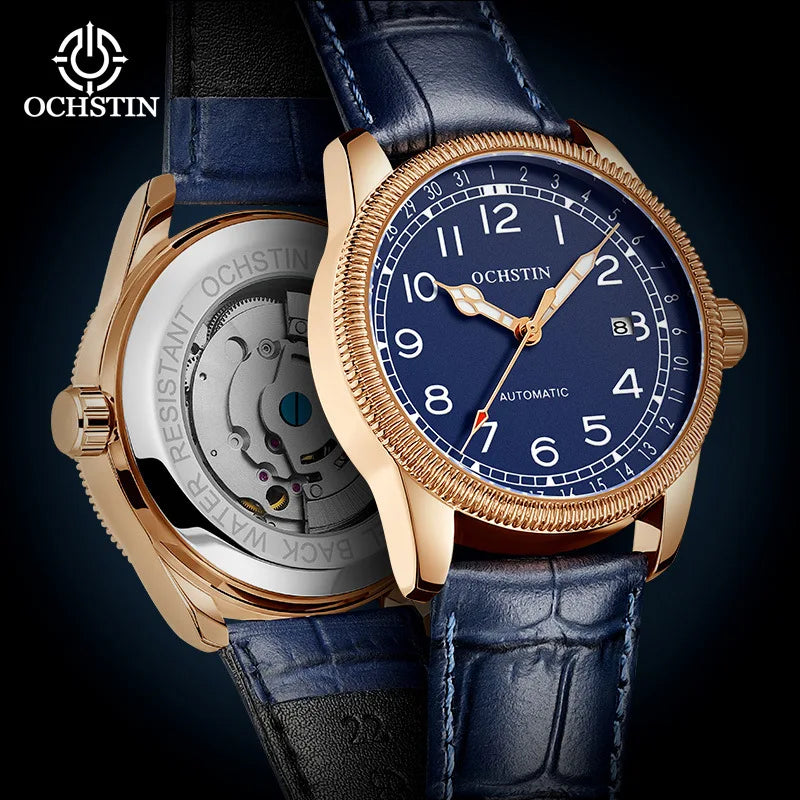 OCHSTIN 7006 GA7006 Nylon Band Genuine Leather Clock Automatic Business Luminous Hands Dial Mechanical Men's Watches Relogio