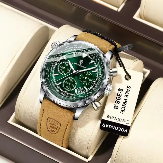 POEDAGAR 960 Luxury Watch for Men Sport Quartz Leather Men's Watches Waterproof Luminous Date Chronograph Man Watch 2025