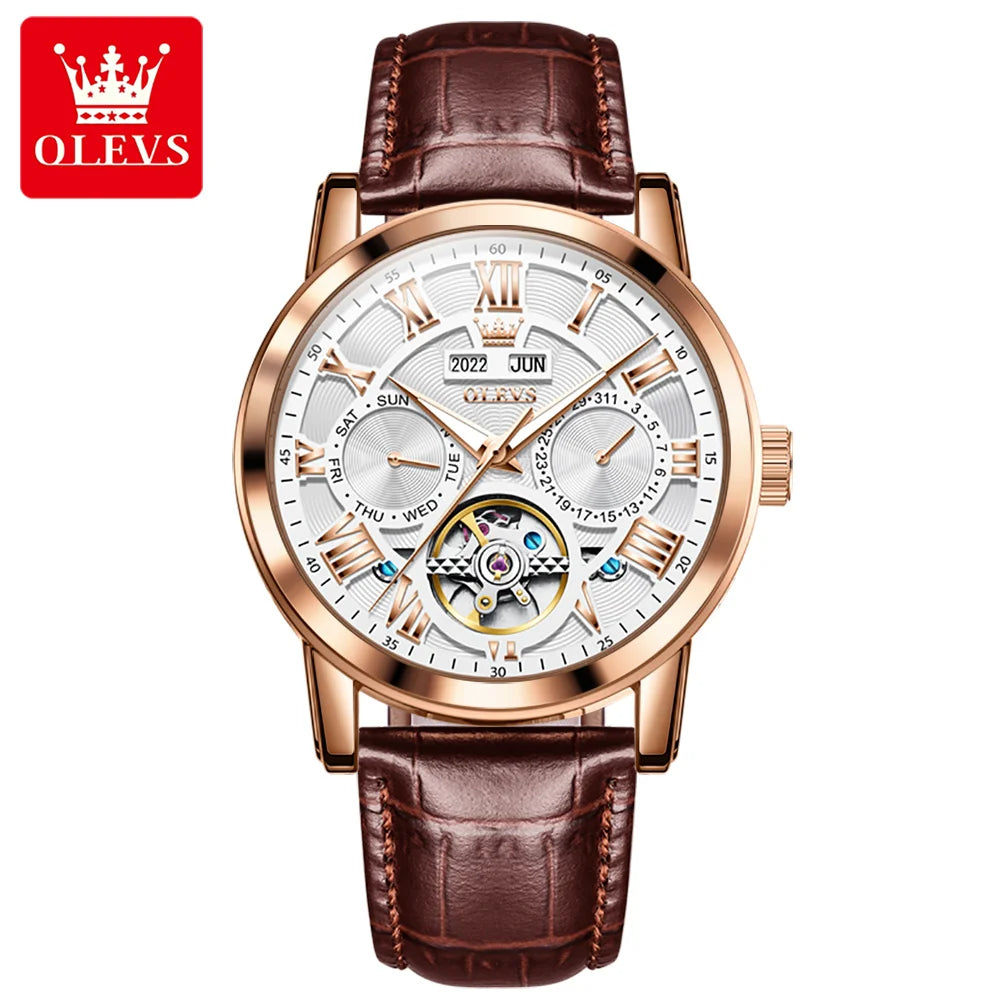OLEVS 6668 Men's Watches Mirror Original Mechanical Watch for Man Waterproof Luminous Wristwatch Male Date Hours
