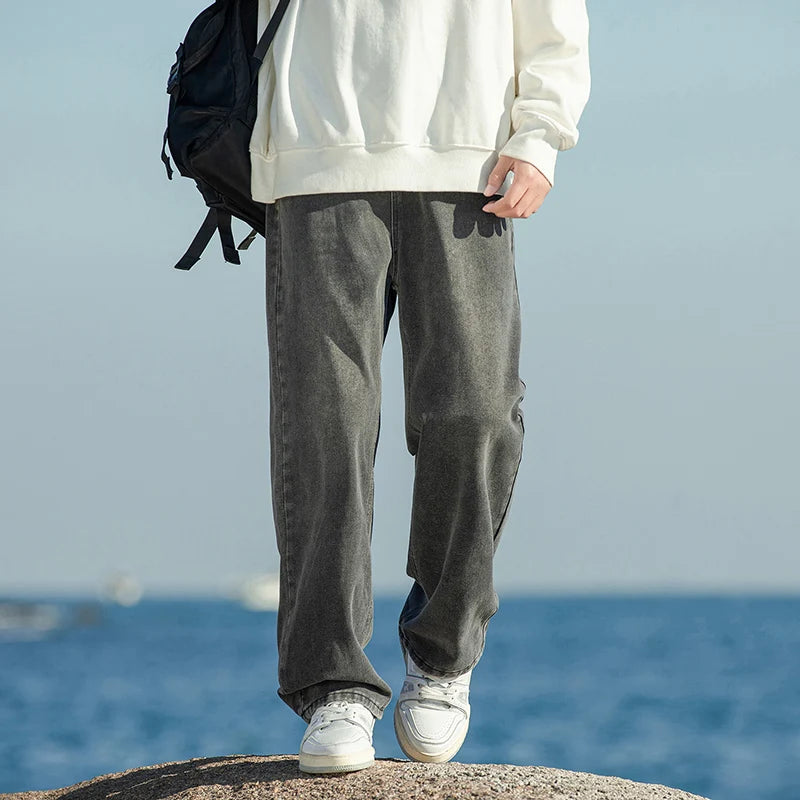 ANSZKTN American High Street Gradient Jeans Fashionable Autumn and Winter Unisex Loose Straight Leg Men's Casual Pants