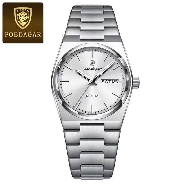 POEDAGAR 786 Date Week Stainless Steel Women's Watches Luxury Watch Woman Ladies Elegant Quartz Watch Waterproof Luminous Clock