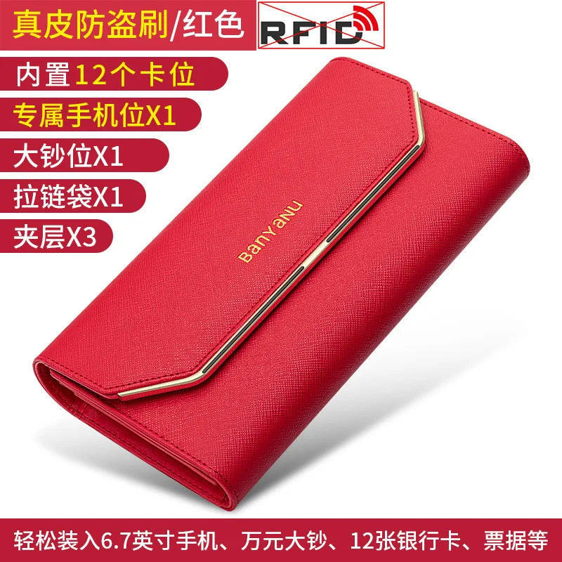April New Women's Wallet Long Multiple Card Position Ladies Handbag Simple Fashion Genuine Leather Women's Bags Thin BYN-1655