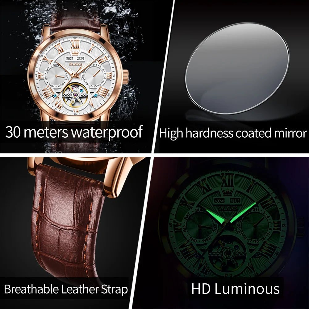OLEVS 6668 Men's Watches Mirror Original Quartz Watch for Man Waterproof Luminous Stainless Steel Wristwatch Male Date Hours