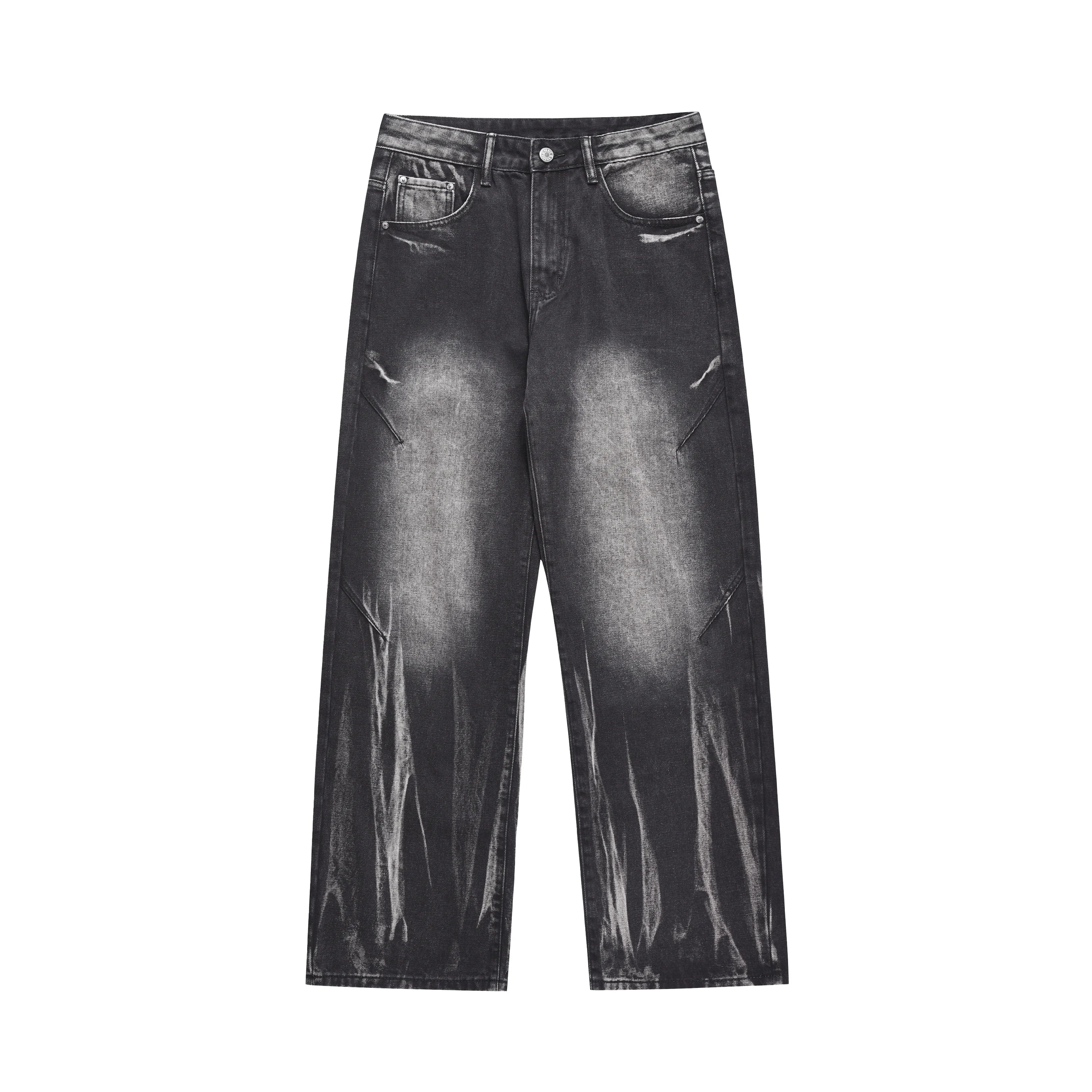 High Street Vintage Stone Wash Niche Fashion Tie-dye Loose Wide Leg Vertical Casual Pants Straight Leg Custom Designer Men Jeans