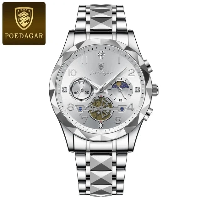 POEDAGAR Watch for Men 972 Luxury Steel Band Man Quartz Wrist Watch Waterproof Luminous Chronograph Men's Watches Reloj Clock