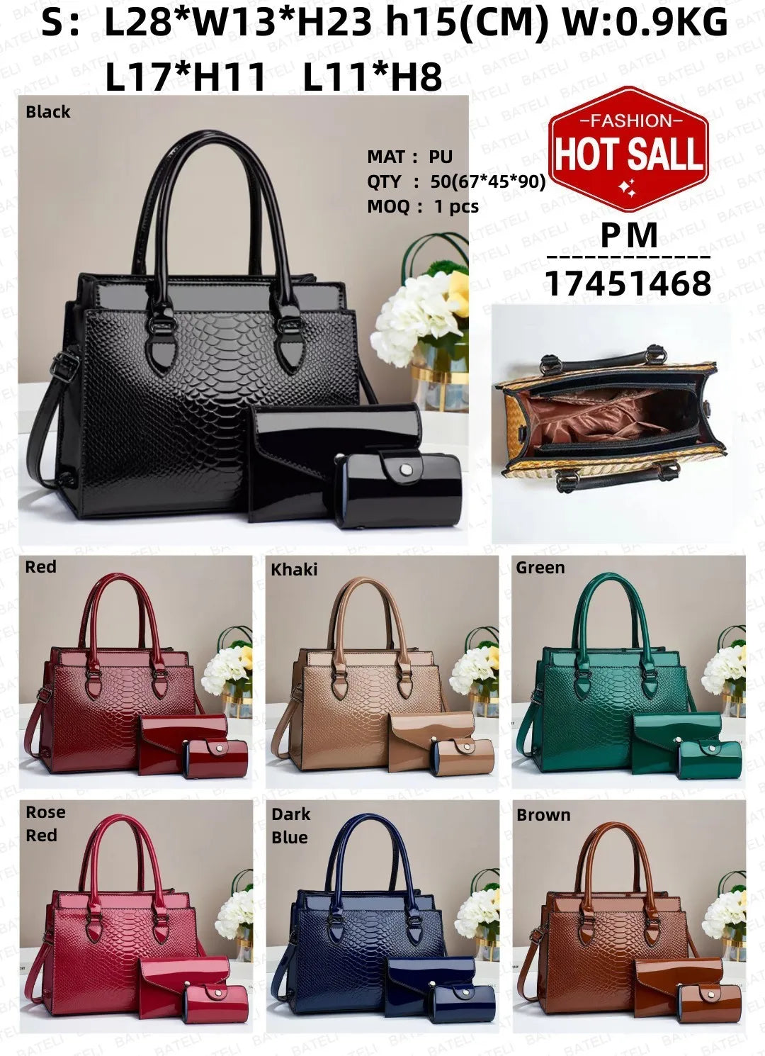 New Three Piece Set Versatile Fashion Retro Crocodile Pattern Simple and Elegant Temperament Bags Women Handbags Lady
