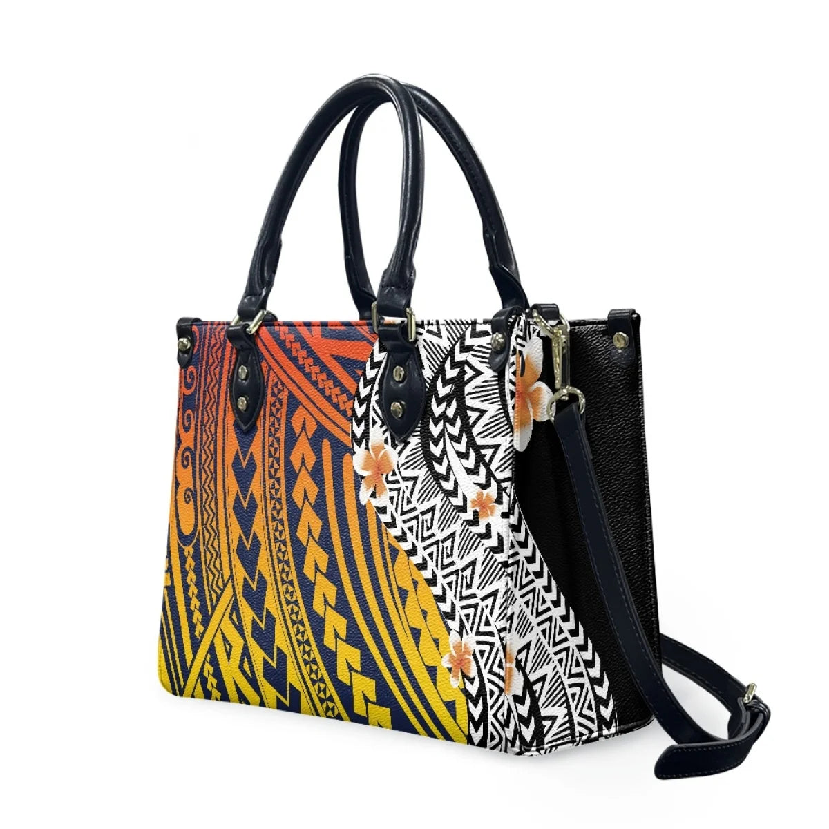 Black and White Tribal Polynesian Printed Bags Women Handbags Ladies Luxury Women Shoulder Bags High Quality Pu Leather Handbag