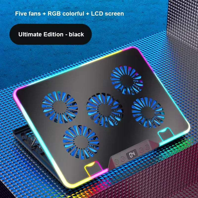 2026 New Hot Seller Metal RGB Light Gaming Effect Air-Cooled Five Fans Folding Laptop Cooler Stand High Performance 17'' Stock