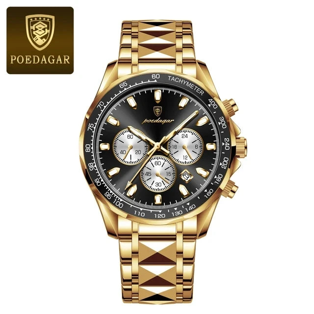 POEDAGAR 815 Sports Quartz Watches Men Stainless Steel Waterproof Calendar Watch Wrist Luminous Hands Men's Watches Reloj Clock