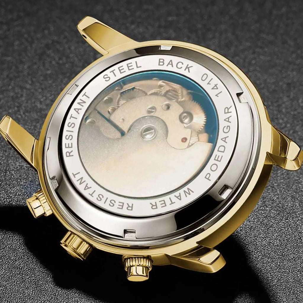 POEDAGAR Luxury Automatic Mechanical Men Watch Tourbillon Waterproof Luminous Date Week Wristwatch Stainless Steel Men's Watches