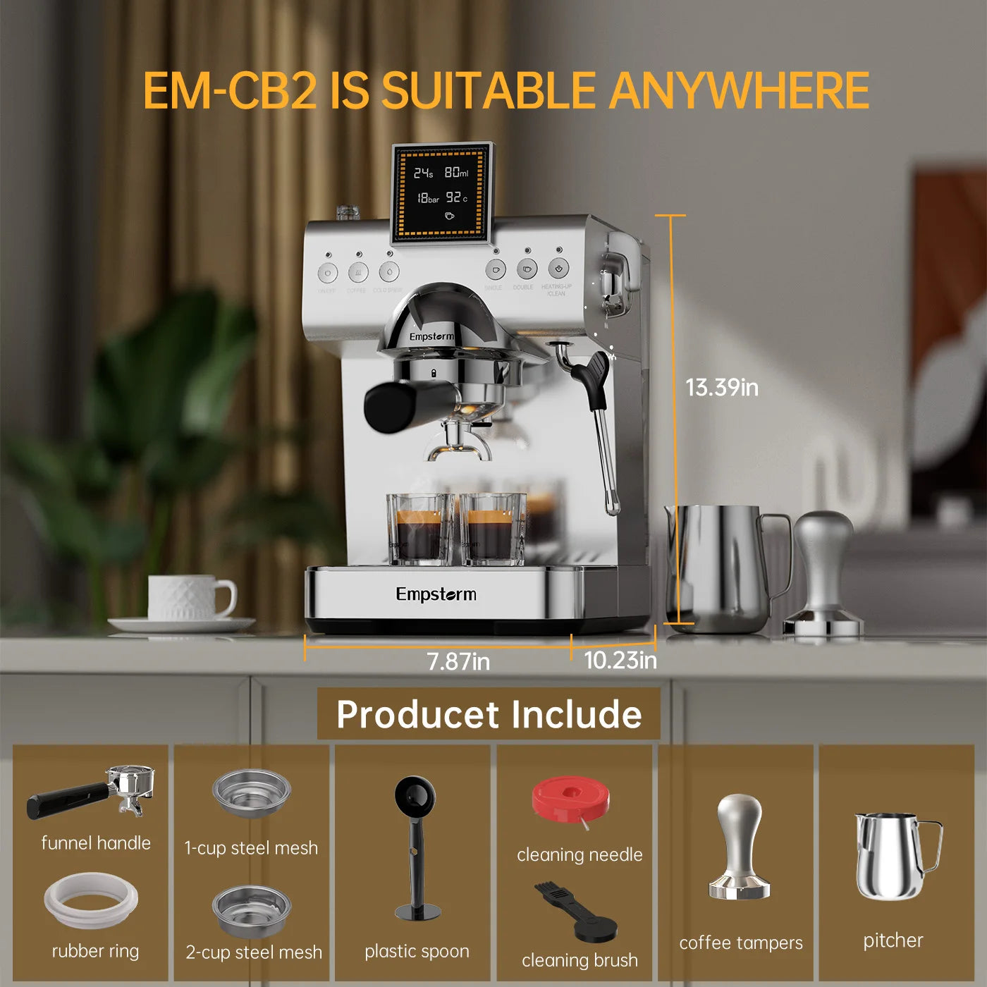 For CB1 20 Bar Semi-Automatic Coffee Machine 3-in-1 Function for Latte Cappuccino Espresso Portable Car Use Milk Frother