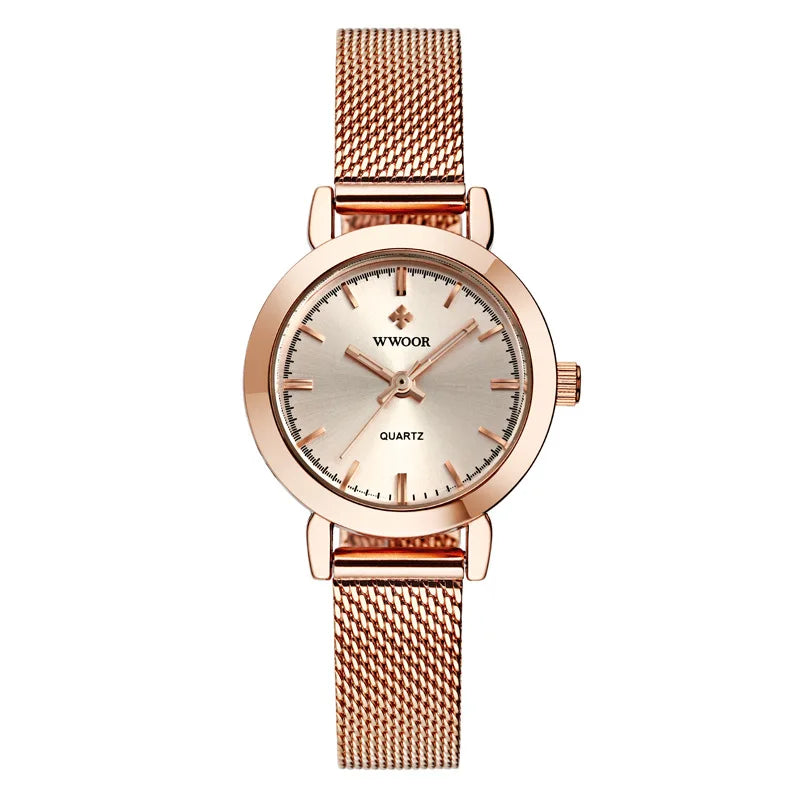 WWOOR Quartz Watch for Women Elegant Stainless Steel Women's Watches Gifts Waterproof Fashion Trend Simple Ladies Watch