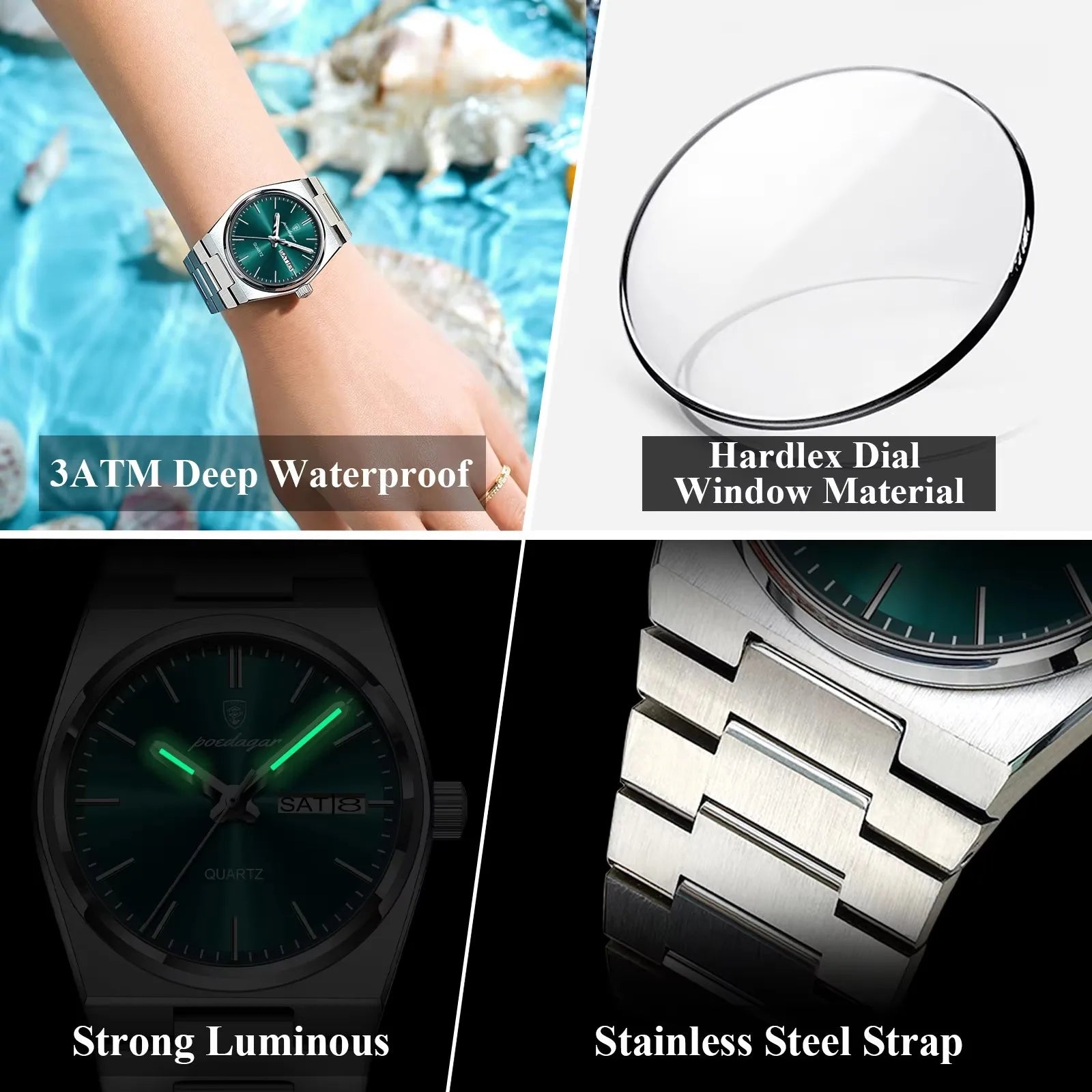 POEDAGAR 786 Date Week Stainless Steel Women's Watches Luxury Watch Woman Ladies Elegant Quartz Watch Waterproof Luminous Clock