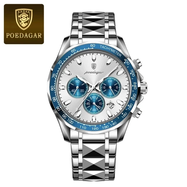 POEDAGAR 815 Sports Quartz Watches Men Stainless Steel Waterproof Calendar Watch Wrist Luminous Hands Men's Watches Reloj Clock