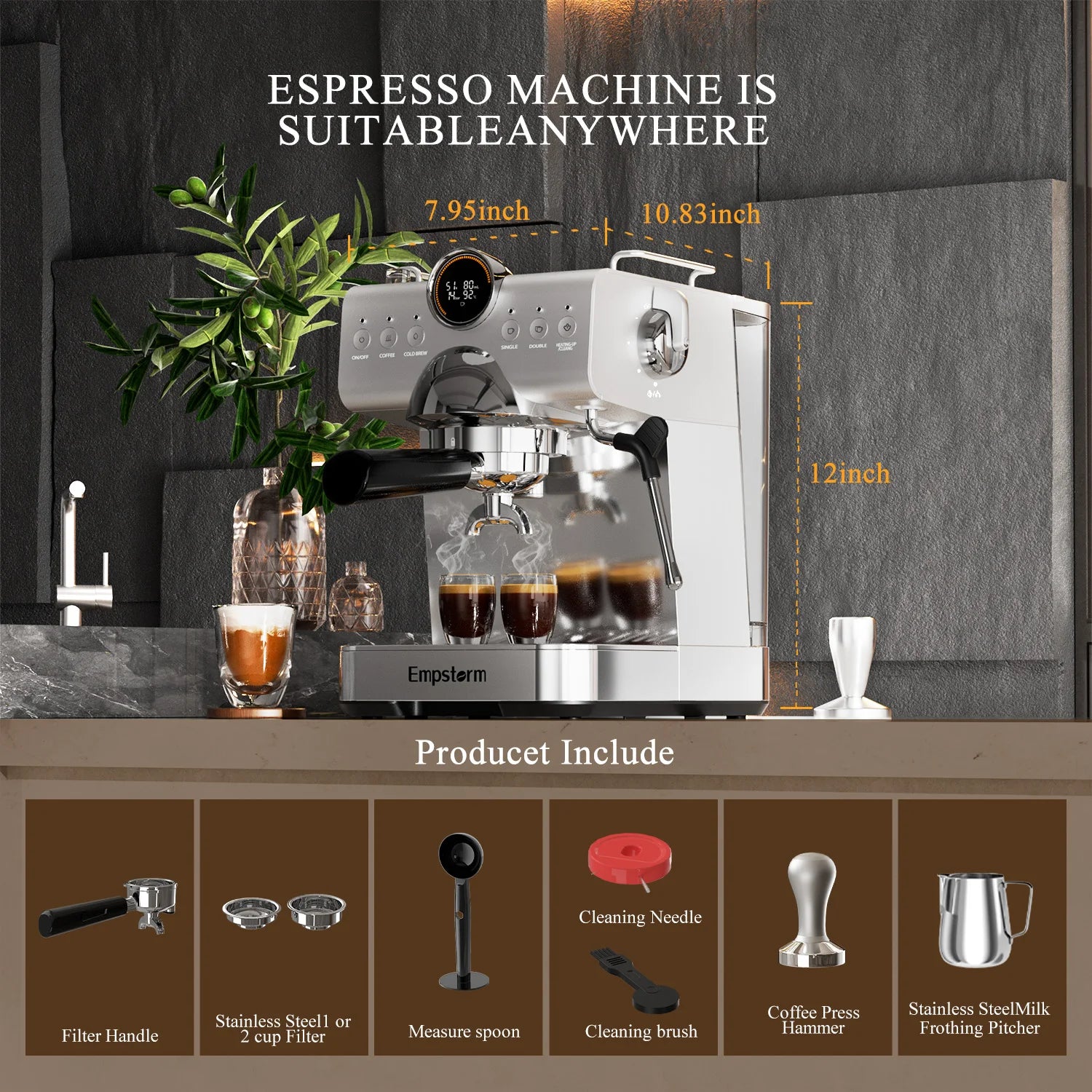 For CB1 New Design High Quality Electric Semi-Automatic Coffee Maker with Cold Brew & Milk Frother for Household Use