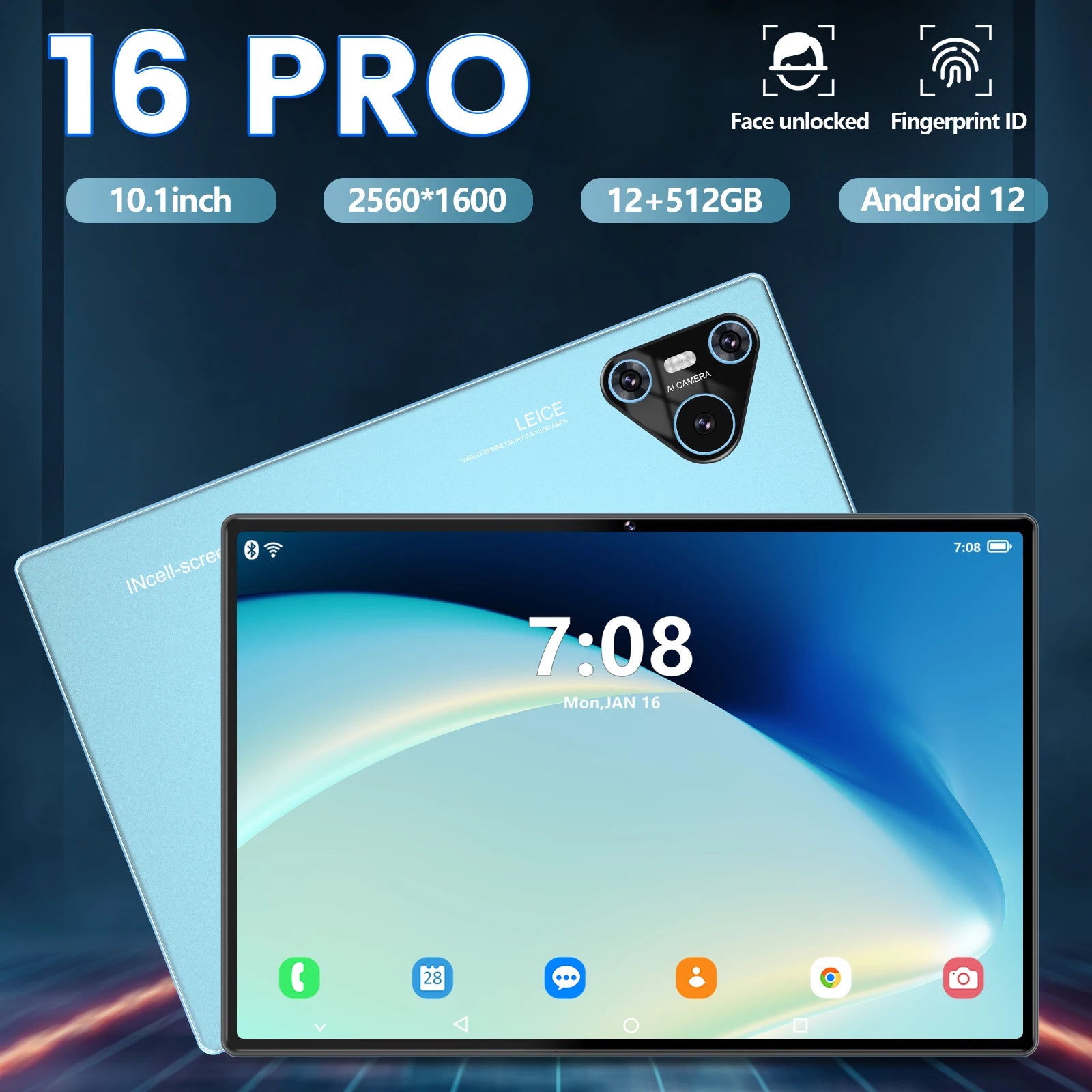 Hot 16 Pro 10.1inch Cross-Border Tablet for Adults Android System 14 12+256G MTK Octa Core New 2K Resolution Capacitive Screen