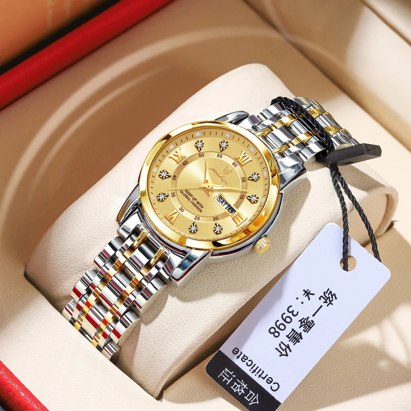 POEDAGAR Women Wristwatch 769 Luxury Diamond Quartz Ladies Watch Waterproof Stainless Steel Luminous Date Week Women's Watches