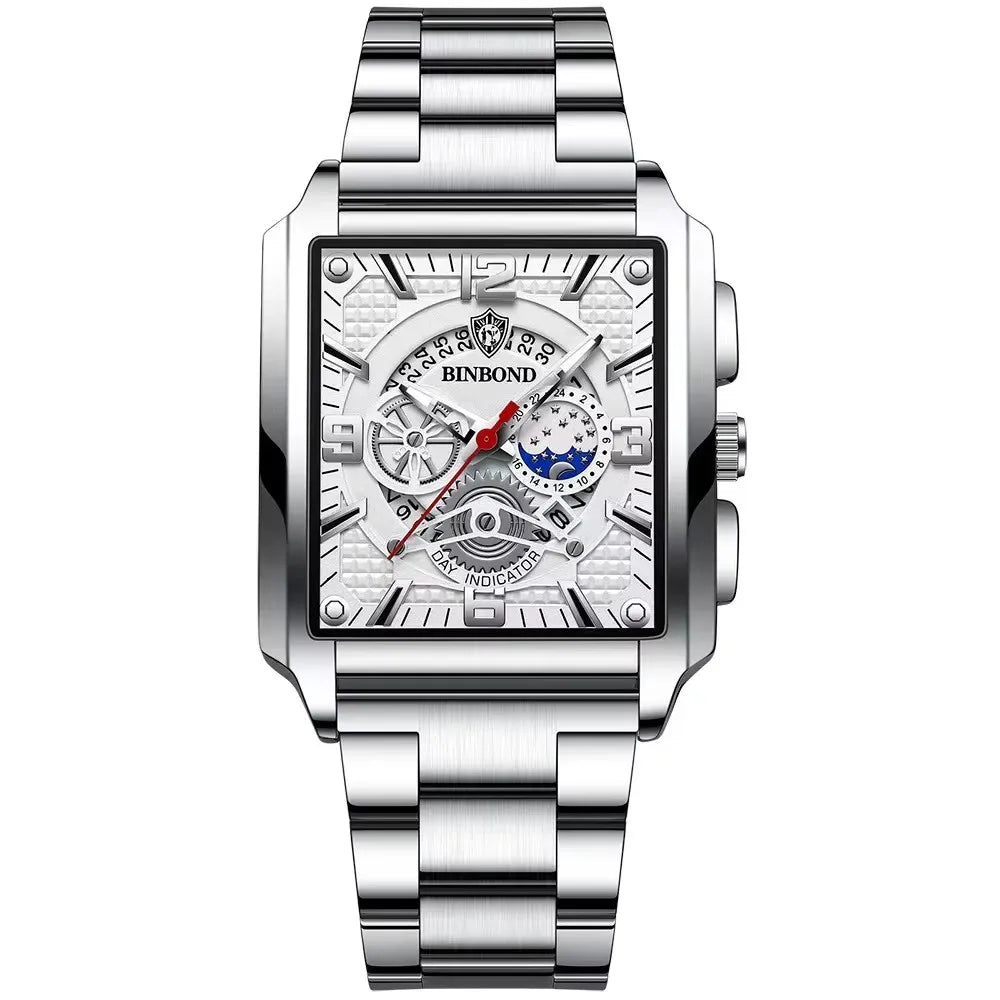 BINBOND B6575 6575 Fashion Brand Stainless Steel Leather Strap Waterproof Men's Watches Luxury Male Wristwatch Relogio Masculino