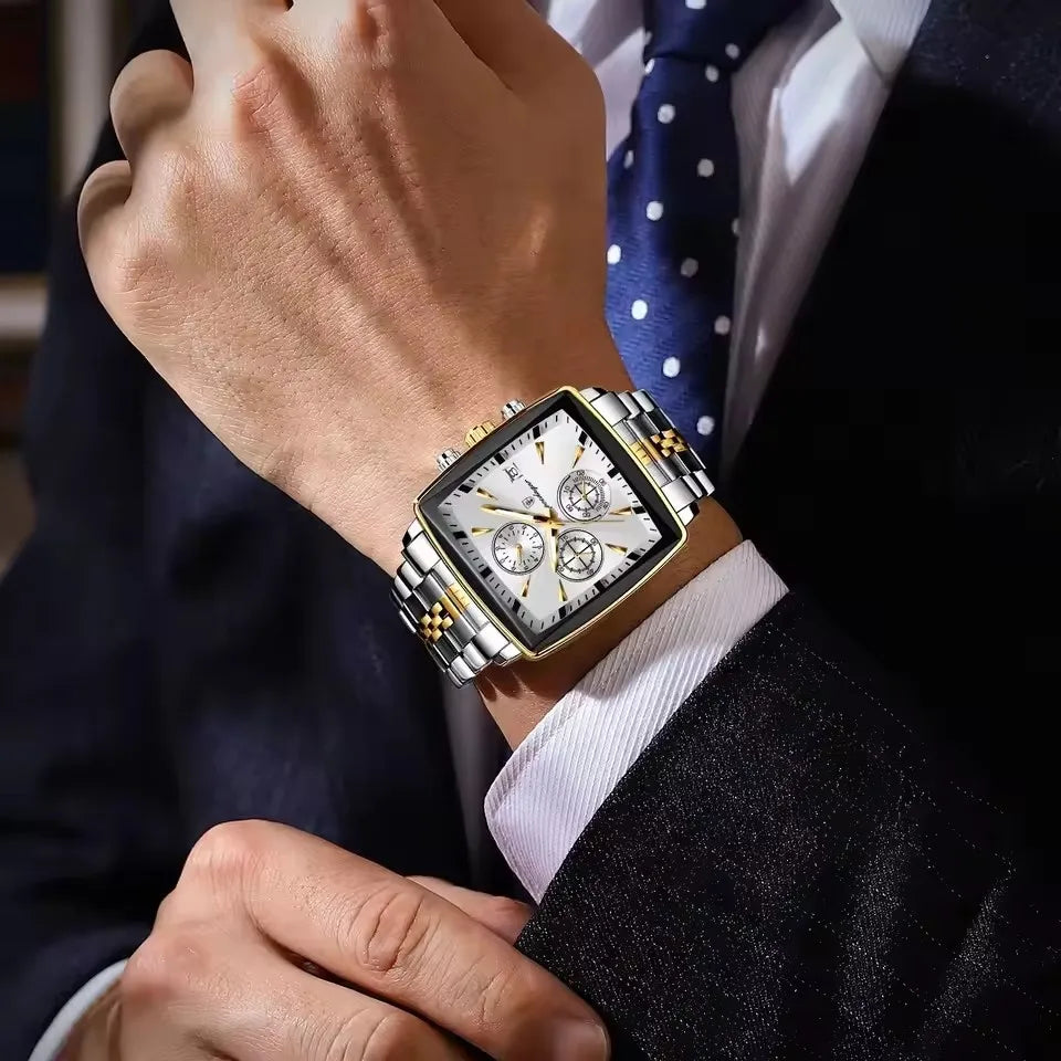 POEDAGAR 866 Fashion Square Sport Man Wristwatch Waterproof Luminous Chronograph Quartz Men's Watches Stainless Steel Men Watch