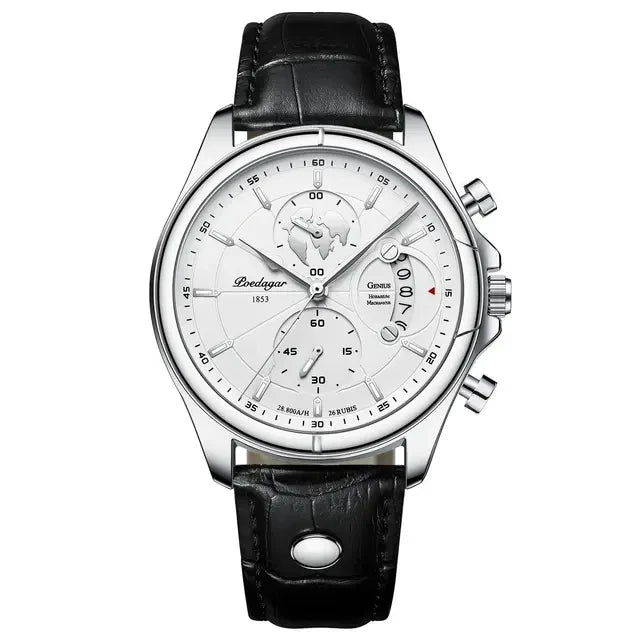 POEDAGAR Luxury Casual Sport Watch for Men Creative Chronograph Leather Strap Date Waterproof Men's Watches Relogio 989 Montre