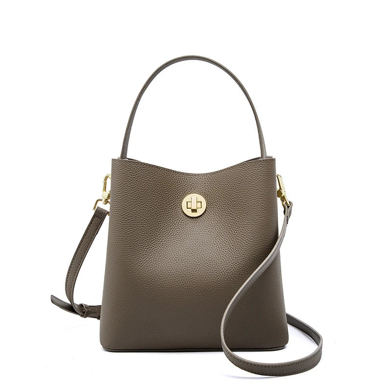 2025 Winter Autumn Style Unique Brand Genuine Leather Crossbody Messenger Shoulder Bucket Bags Purse Leather Women Handbags