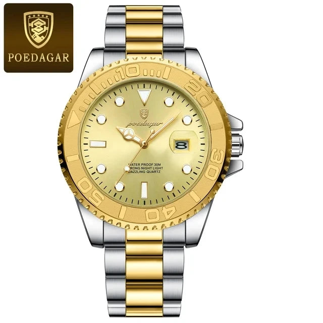 POEDAGAR Luxury Men Watch Business Quartz Watches Sports Waterproof Luminous Date Stainless Steel Men's Watches