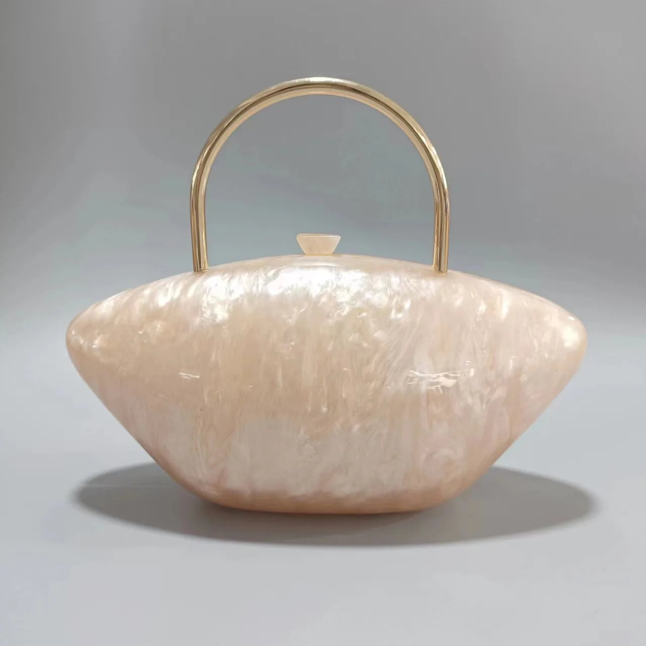 Women Handbags Acrylic Luxury Party Evening Bag Woman Metal Handle Box Clutch Purse Shell-Shaped Oval Wallets Sac a Main Femme