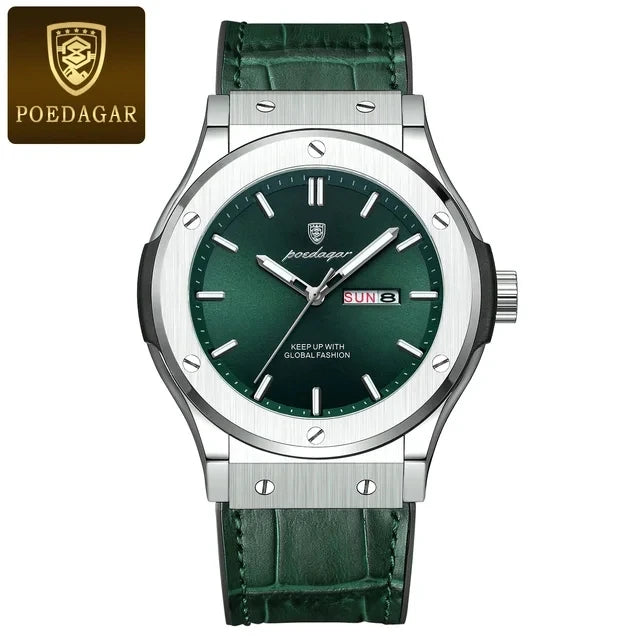POEDAGAR Fashion Men's Watches Trend Classic Classic Quartz Watch for Man Waterproof Luminous Week Date Wristwatch Leather 952