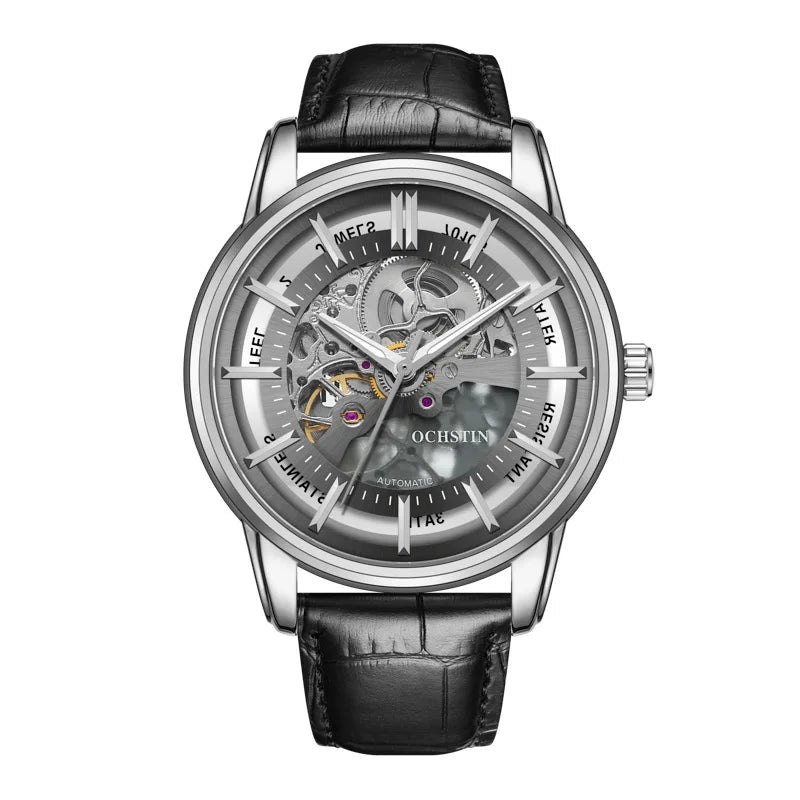 OCHSTIN 7010A GA7010A  Leather Strap Business Men's Watches Waterproof Fashion Clock Hollow Out Automatic Mechanical Wristwatch