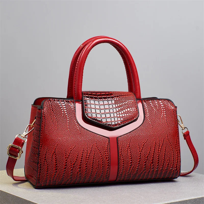 New Versatile Large Purses Fashionable Leather Crocodile Retro Simple Elegant and Elegant Women Handbags