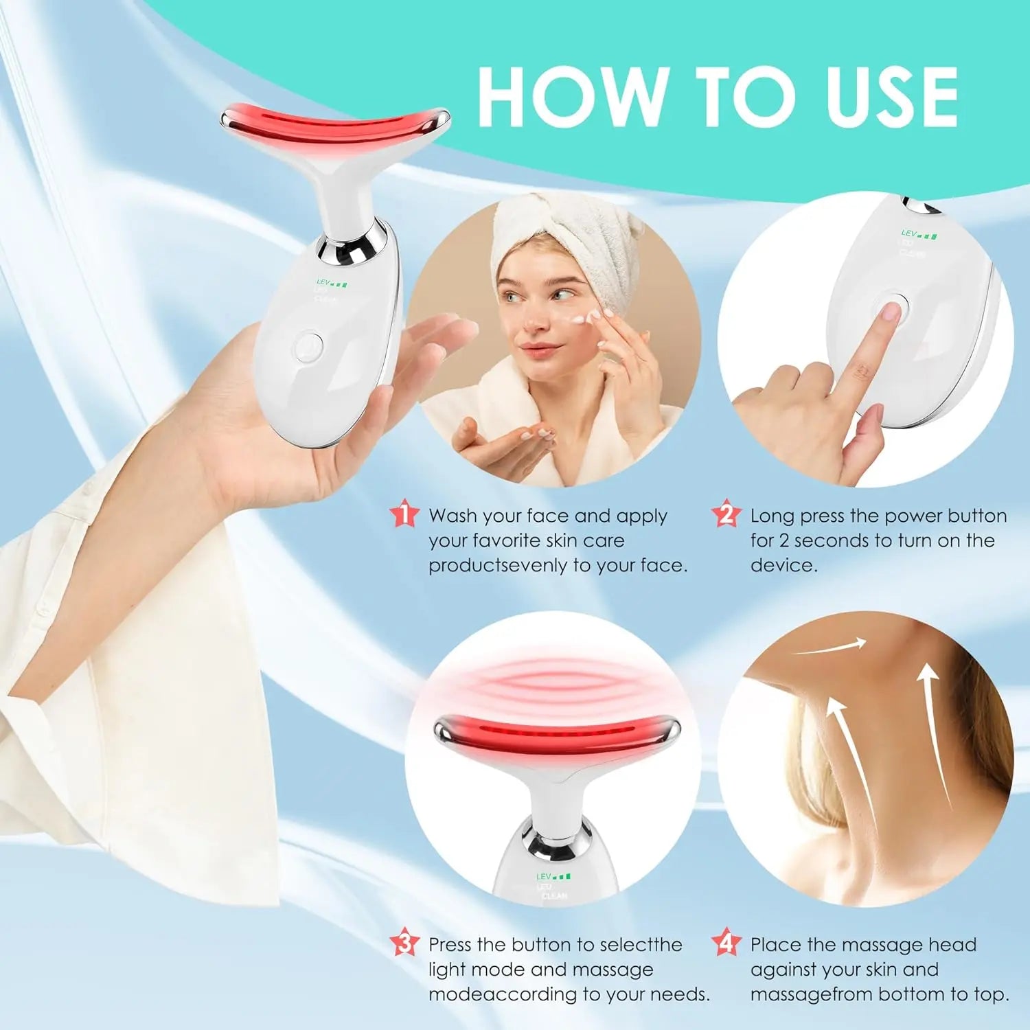 Hot Sale 7 in 1 Face Lift Device Red-light-therapy Microcurrent Multifunctional Facial Neck Massager for Skin Care at Home