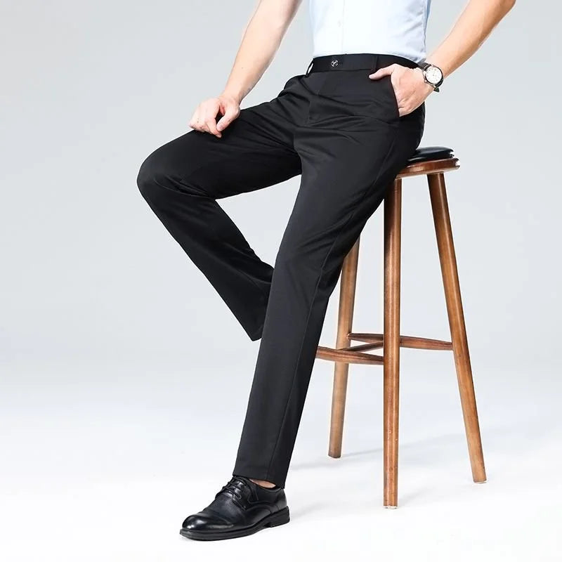 High Quality Stretch Slim Straight Solid Color Casual Pants Men's Business Suit Long Trousers With Pockets Office Gentleman
