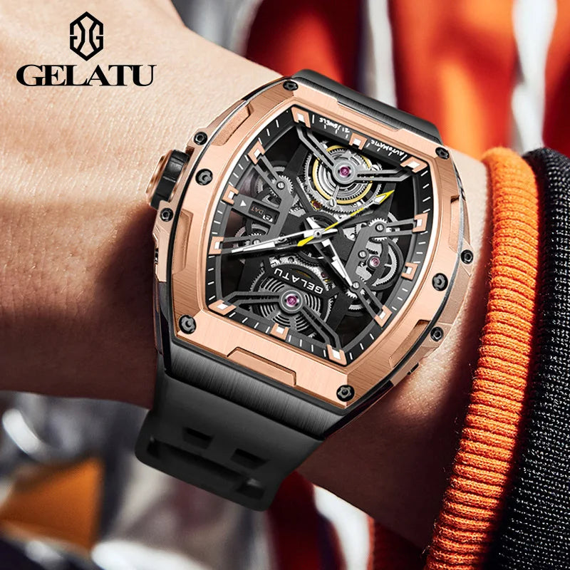 GELATU 6012 New Classic Watch Men Automatic Mechanical Waterproof Silicone Strap Wrist Watch Men Fashion Luxury Men's Watches