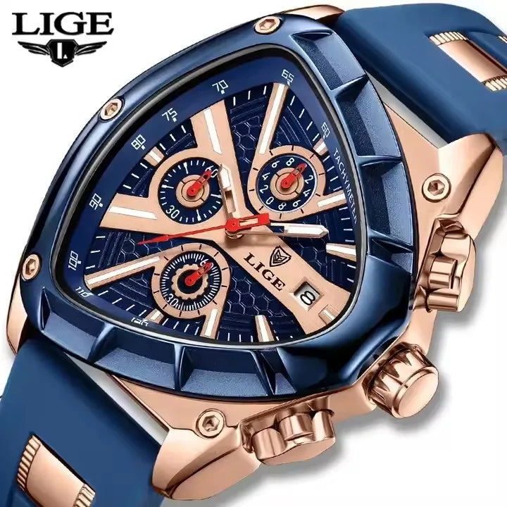 89103 Men's Watches LIGE Top Band Luxury Quartz Watches Creative Triangle Sports Chronograph Watch for Man Waterproof Male Clock
