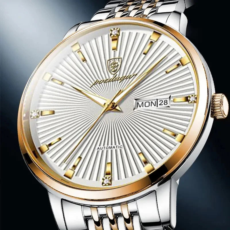 Luxury POEDAGAR 994 Men Watch Business Men's Watches Waterproof Luminous Day Week Stainless Steel Quartz Wristwatches Man Reloj