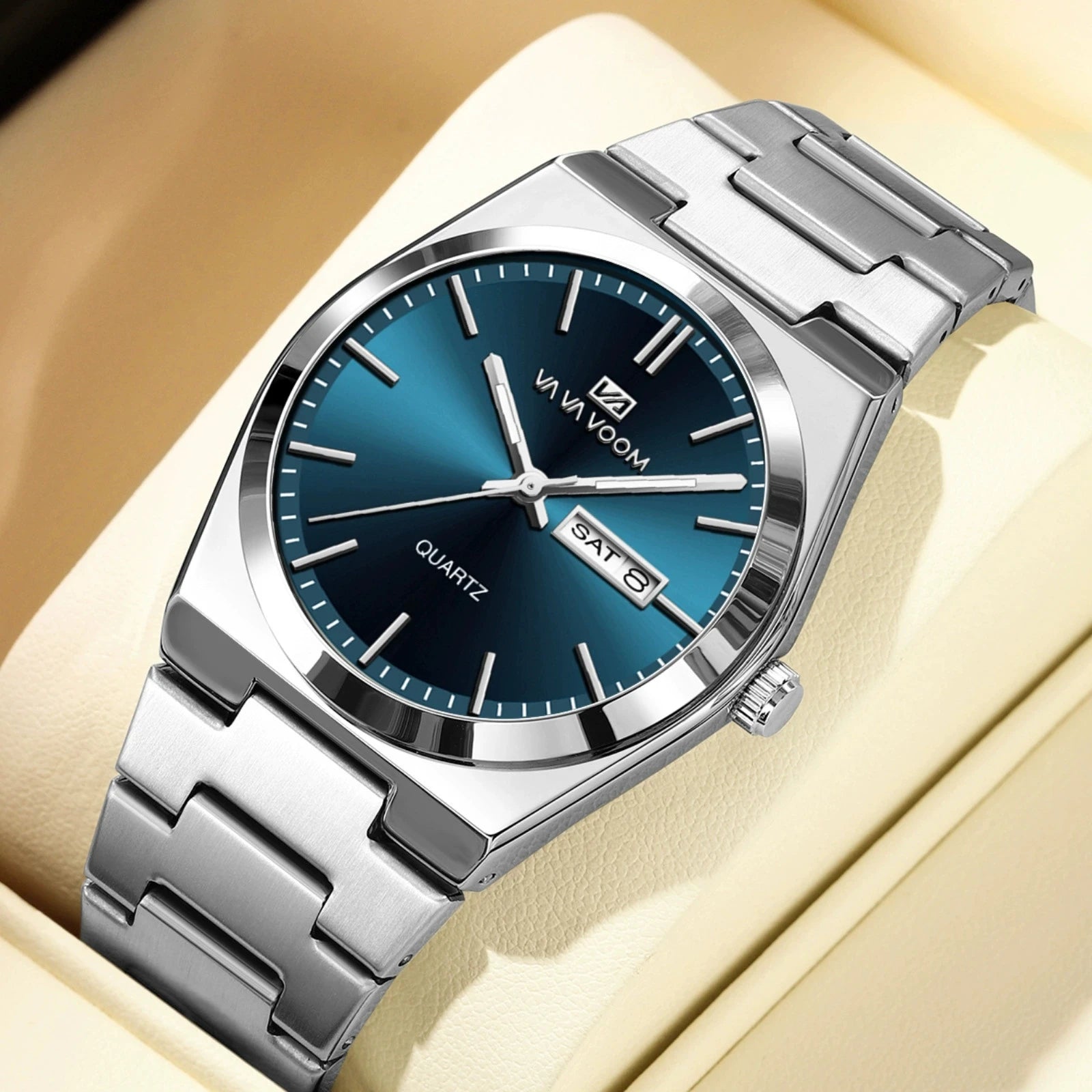 Hannah Martin Vava Voom 2871 Luxury Quartz Men Wristwatch Waterproof Luminous  Week Date Stainless Steel Men's Watches for Male