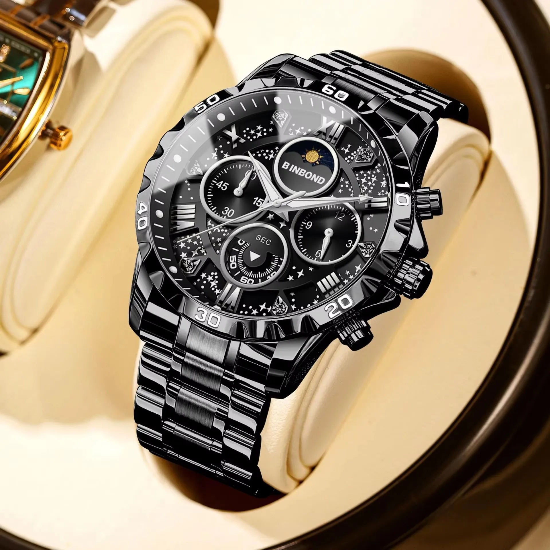 Binbond B7741 7741 Original Men Clock Sports Waterproof Luminous Chronograph Date Stainless Steel Quartz Men's Watches Reloj
