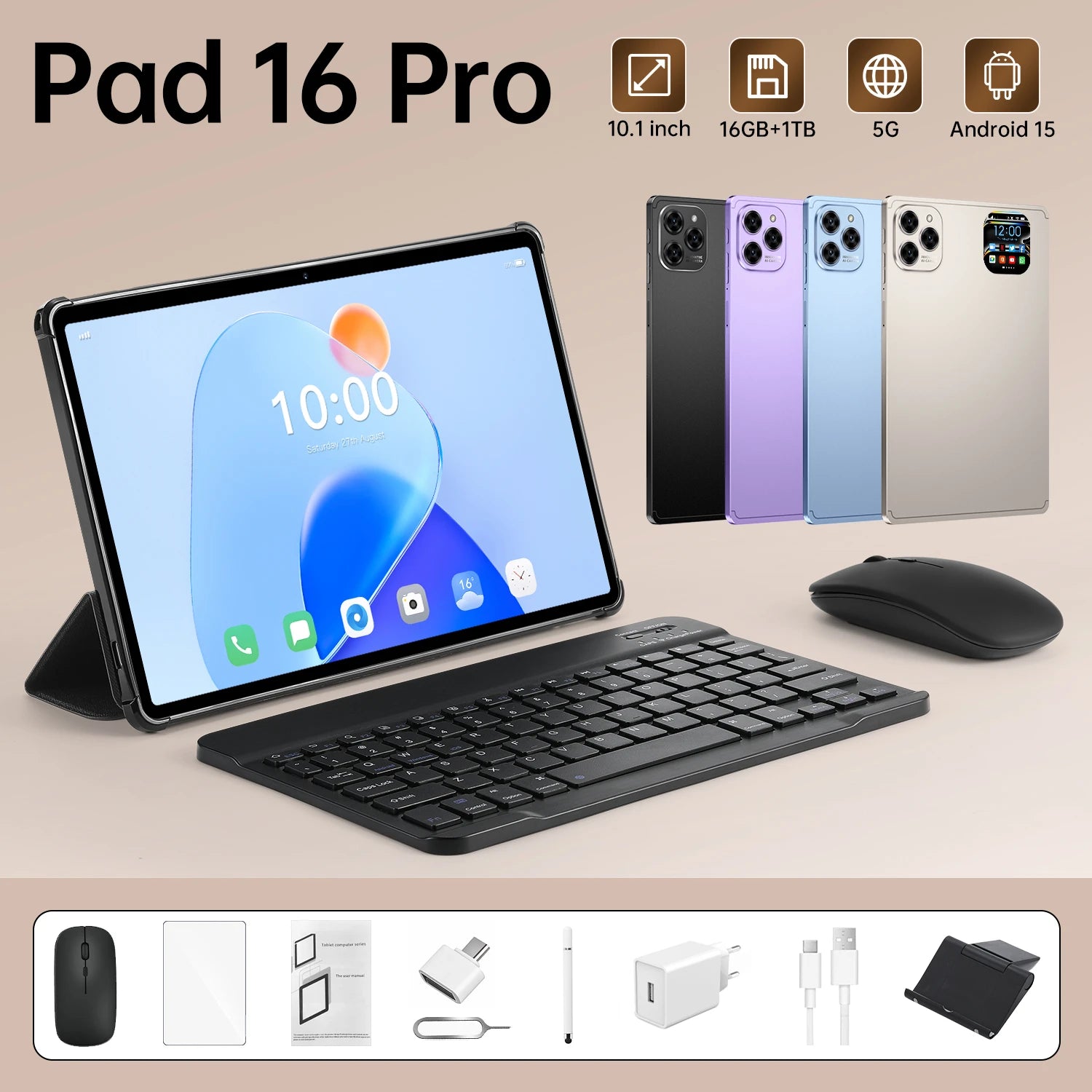 Hot-Selling 10.1" HD Octa Core Android 15 Tablet PC 16 Pro 16MP+32MP MTK 4G/5G 16GB Capacitive Screen