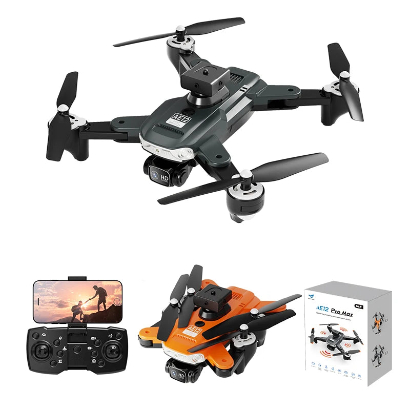 AE12 Drone with 4K UHD Flying Dual Camera WIFI FPV Foldable Drones Toys RC Quadcopter Height Keep Drones Camera Helicopter Toys