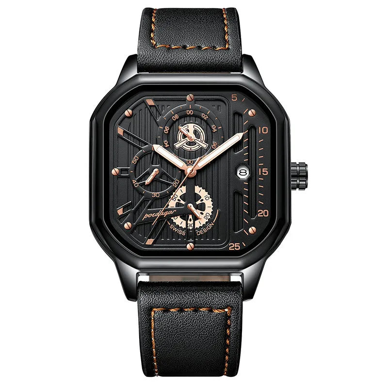 POEDAGAR 628 Luxury 3 Needles Quartz Watch Fashion Chronograph Stainless Steel Waterproof Luminous Date Men's Watches for Gift